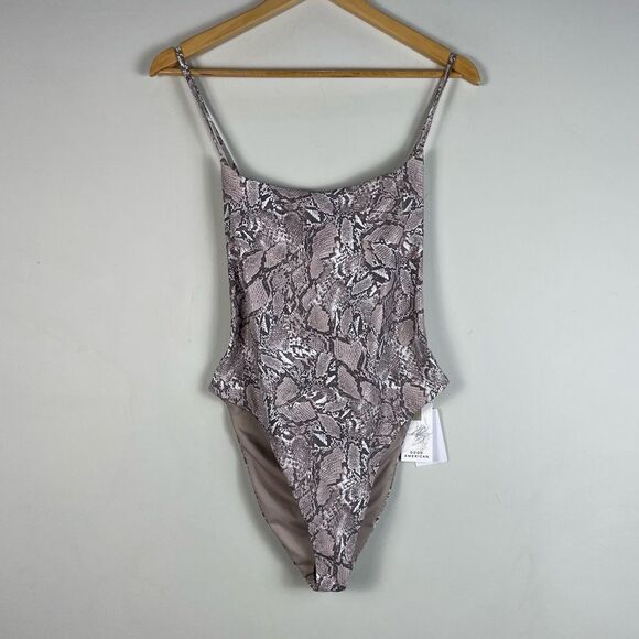 Good American Barely There One-Piece Swimsuit in Sand Snake Size XL NEW - Picture 2 of 12
